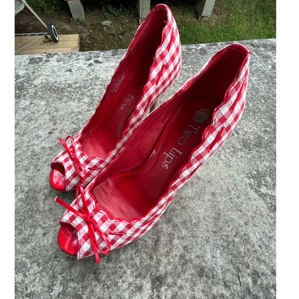 Two Lips Ceporah Gingham Red White Heels Dorothy Oz